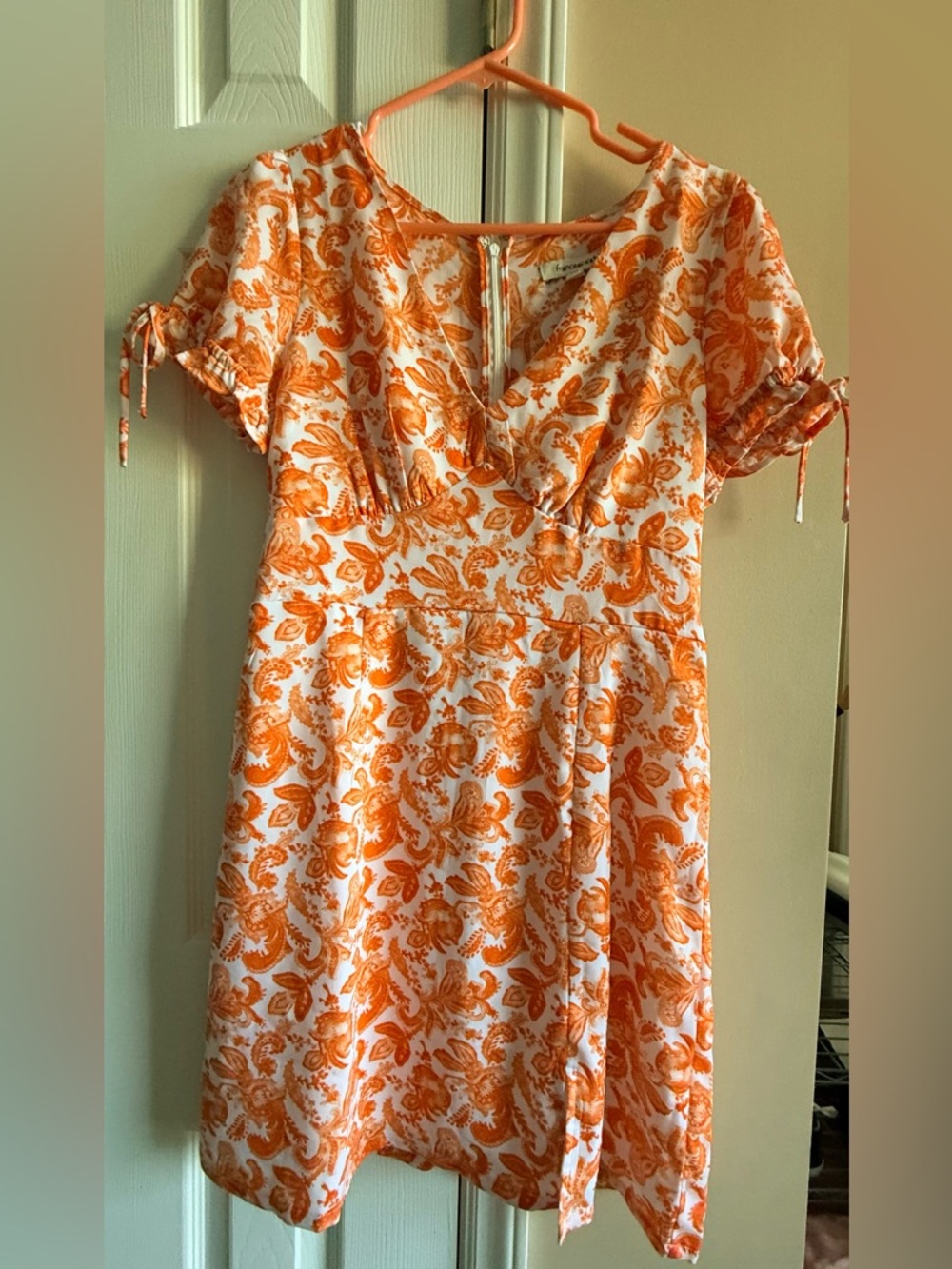 Francesca's Collections Orange and White Paisley Midi Dress